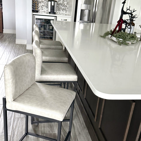 PHI VILLA 24 Inch Counter Height PU Leather Bar Stool with Backrest- Set of 4