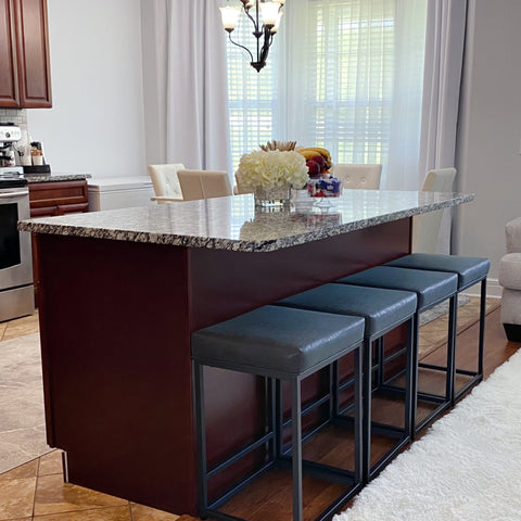 PHI VILLA 24'' Backless PU Leather Bar Stools for Kitchen Island with Sturdy Metal Frame- Set of 4