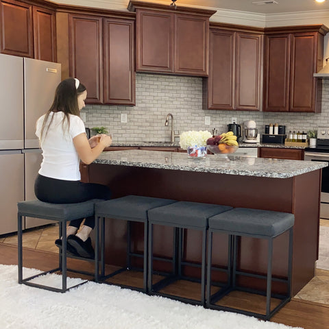 PHI VILLA 24'' Backless PU Leather Bar Stools for Kitchen Island with Sturdy Metal Frame- Set of 4