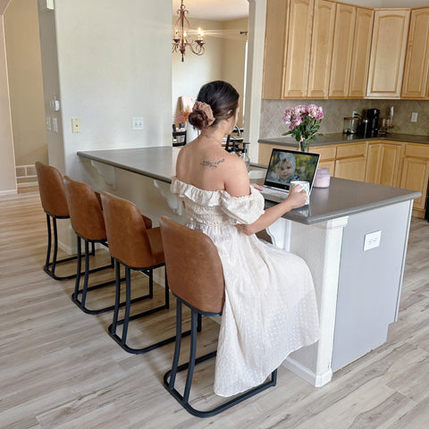 PHI VILLA 24" Modern Square PU Leather Bar Stool with Metal Frame, Set of 4