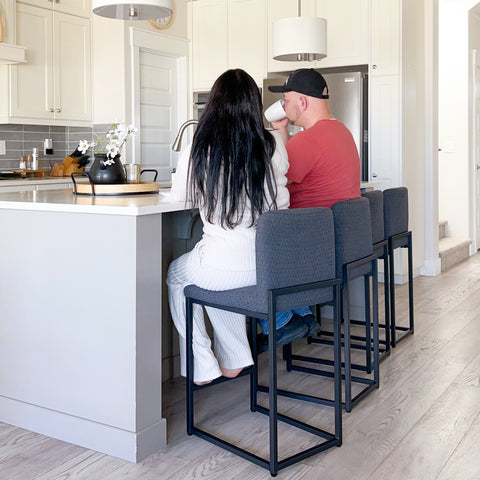 PHI VILLA 24 Inch Counter Height Bar Stool Chenille Upholstered with Backrest- Set of 4