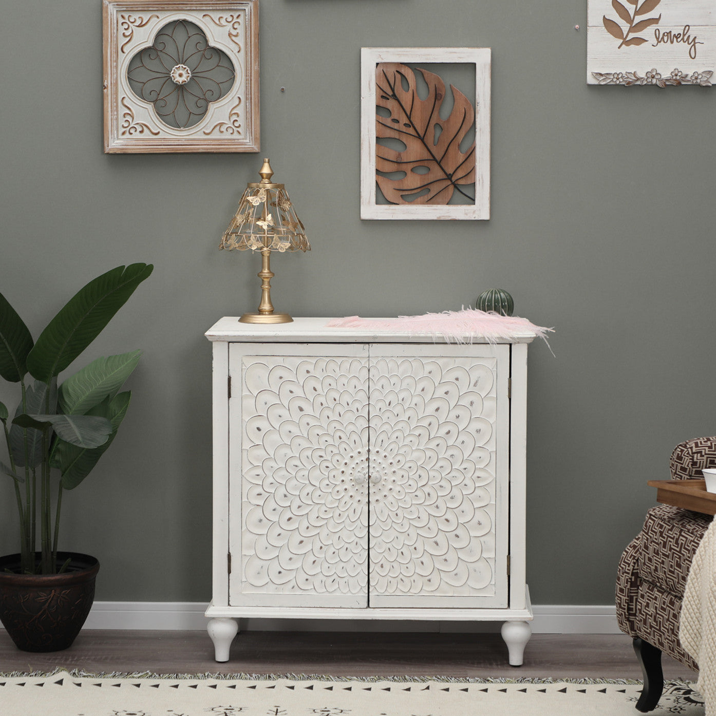Sunflower Carved Accent Cabinet and Chest of Drawers-MFSTUDIO