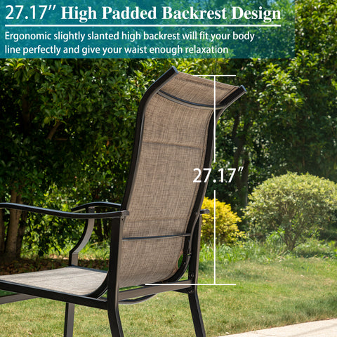 PHI VILLA Sling Fabric High-back Padded Patio Fixed Chairs