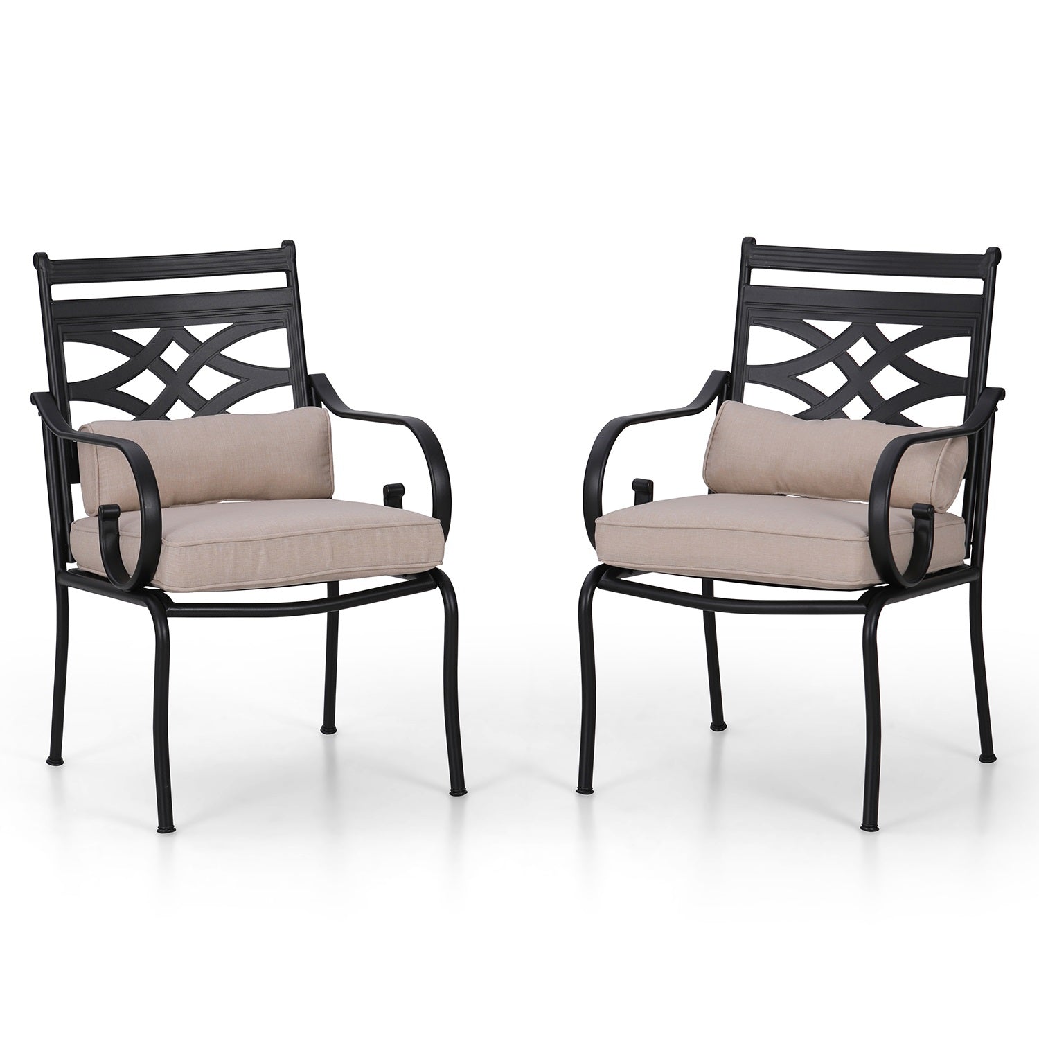 MFSTUDIO 2-Piece Cast Iron Pattern Patio Fixed Dining Chairs with Thick Cushions
