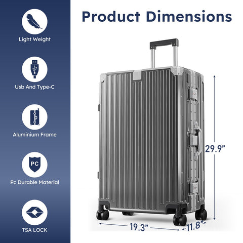 Carry-On and Checked Thickened 3-Layer Aluminum Frame Travel Suitcase