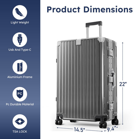 Carry-On and Checked Thickened 3-Layer Aluminum Frame Travel Suitcase