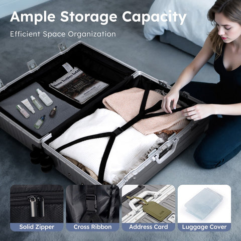 Carry-On and Checked Thickened 3-Layer Aluminum Frame Travel Suitcase