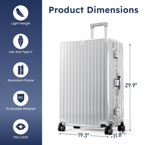Carry-On and Checked Thickened 3-Layer Aluminum Frame Travel Suitcase