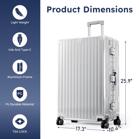 Carry-On and Checked Thickened 3-Layer Aluminum Frame Travel Suitcase