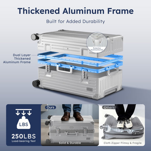 Thickened Aluminum Frame Trunk Luggage with TSA Lock USB Charging, 26/30 Inch