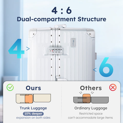 Thickened Aluminum Frame Trunk Luggage with TSA Lock USB Charging, 26/30 Inch