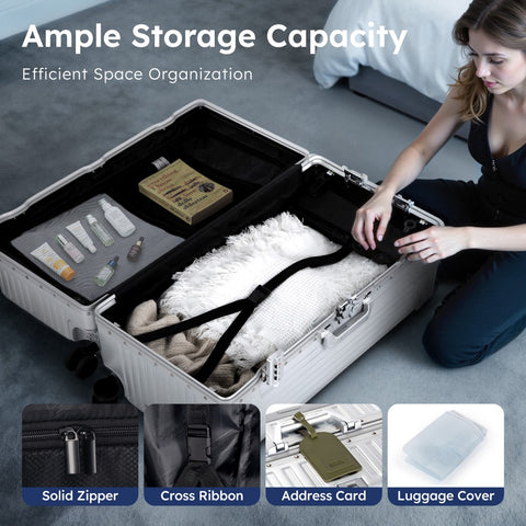 Thickened Aluminum Frame Trunk Luggage with TSA Lock USB Charging, 26/30 Inch