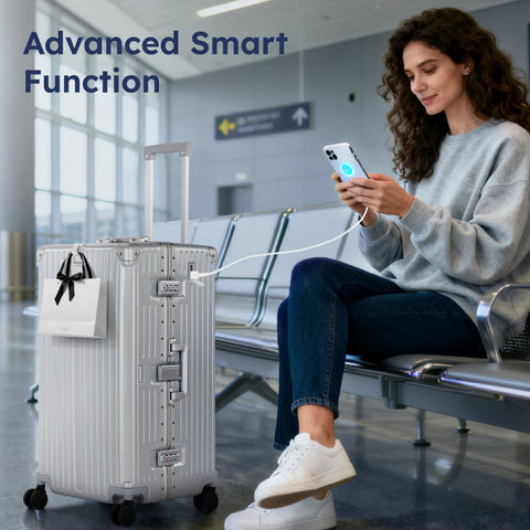 Thickened Aluminum Frame Trunk Luggage with TSA Lock USB Charging, 26/30 Inch