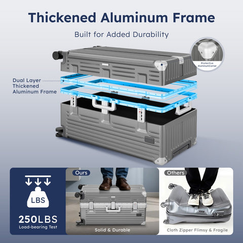 Thickened Aluminum Frame Trunk Luggage with TSA Lock USB Charging, 26/30 Inch