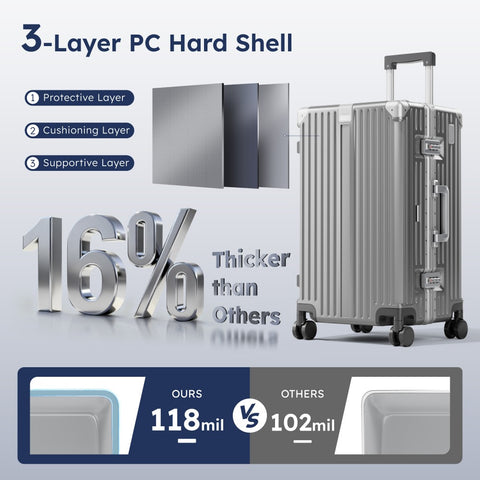 Thickened Aluminum Frame Trunk Luggage with TSA Lock USB Charging, 26/30 Inch