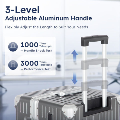 Thickened Aluminum Frame Trunk Luggage with TSA Lock USB Charging, 26/30 Inch