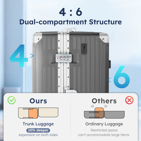 Thickened Aluminum Frame Trunk Luggage with TSA Lock USB Charging, 26/30 Inch