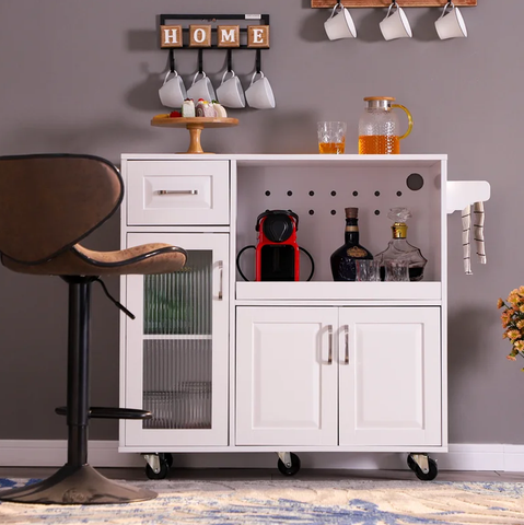 Multifunctional & Movable Kitchen Island Cart with Ample Storage Space and Towel Rack-MFSTUDIO