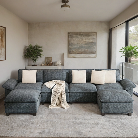 PHI VILLA Modular Chenille Cloud Sofa with Ottoman for Living Room & Apartment