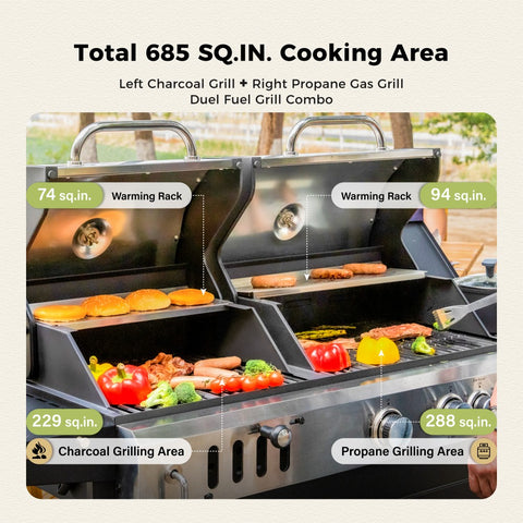 Captiva Designs Outdoor Propane Grill & Charcoal Grill Combo