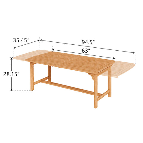 PHI VILLA Acacia Wood Patio Furniture Set Adjustable Table & Fixed Chairs