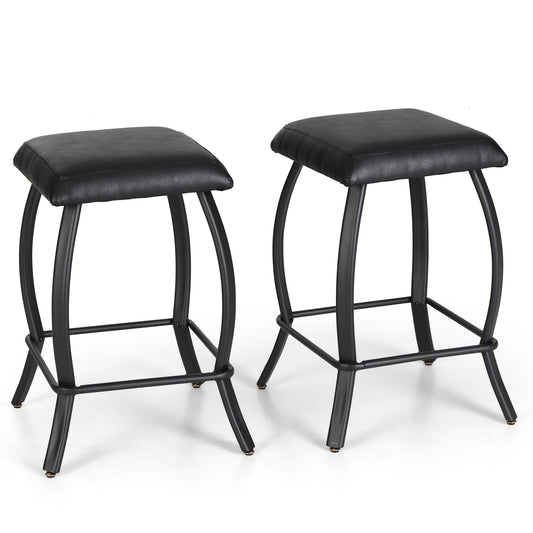 26" Height Backless Bar Stools with PU Leather Seat and Curved Metal Frame