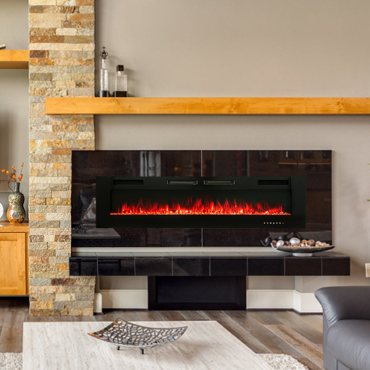 PHI VILLA 72 Ultra-thin Insert Wall Mounted Electric Fireplace, 7501500W