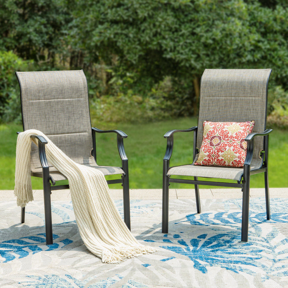 PHI VILLA Sling Fabric High-back Padded Patio Fixed Chairs