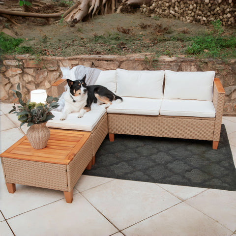 Outdoor Rattan Conversation Sofa Set with Acacia Wood Coffee Table - Sophia & William
