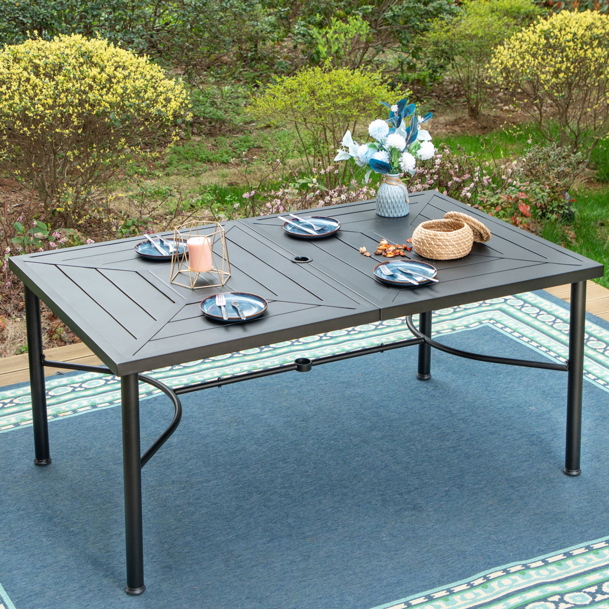 MFSTUDIO Geometric Stamped Rectangle Steel Table, Table for 6 People