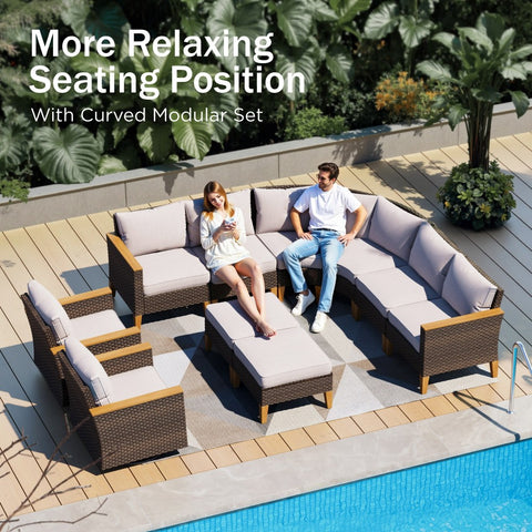 PHI VILLA 10/11 Pieces Rattan Half-Moon Curved Luxury Outdoor Sofa Sectional