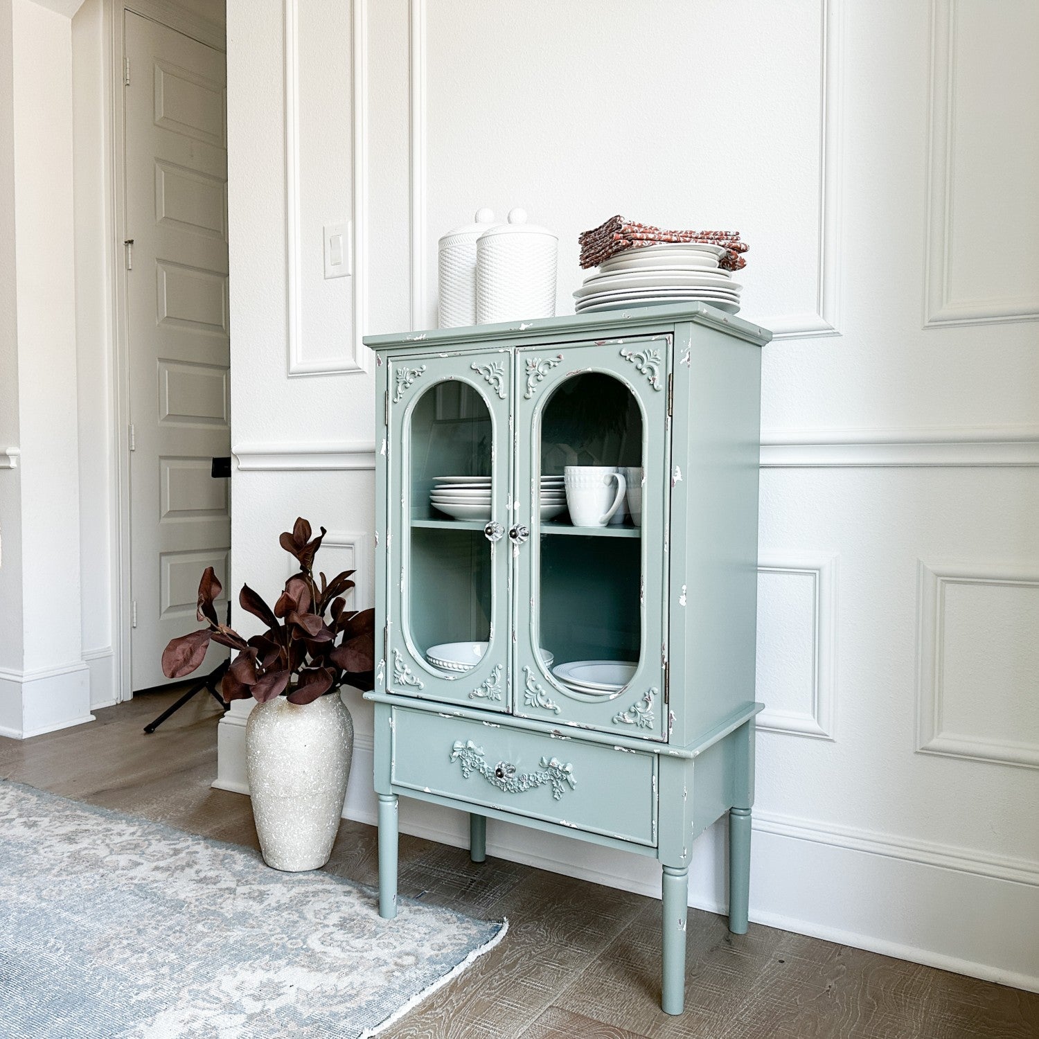 Mint Green Tall Cabinet With Drawer-MFSTUDIO