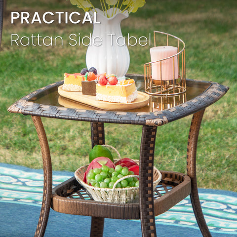 Sophia & William 3-Piece Patio Conversation Set with Rattan Swivel Rocking Chairs