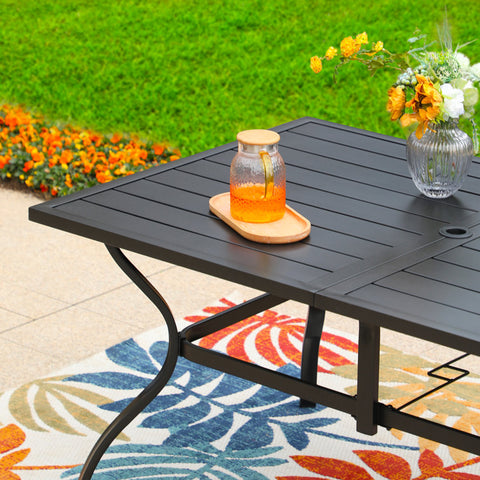 Phi Villa 6-Seat Outdoor Metal Dining Table with Umbrella Hole