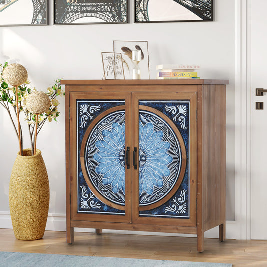 Store in style and add a retro look to your space with our 2 door carved accent cabinet. Free Shipping & 1-Year Warranty.