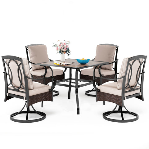 Sophia & William 5-Piece Wood-look Table & Cushioned Rattan-steel Chairs Outdoor Dining Set
