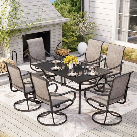 PHI VILLA Rectangle Table and 6 Textilene Swivel Chairs 7-Piece Steel Outdoor Dining Set