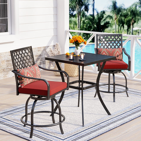 PHI VILLA Bohemian Style Steel Swivel Outdoor Bar Stools Set with Gifted Cushions