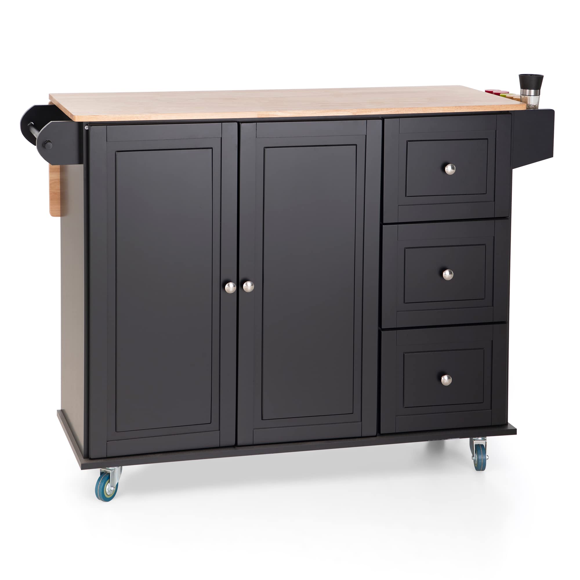 PHI VILLA Rolling Kitchen Island Cart with Drop-Leaf and Storage Features
