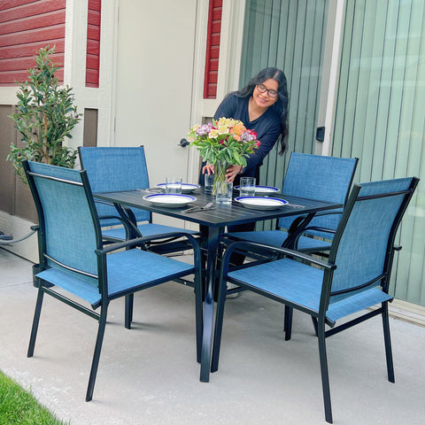 Sophia & William 5-Piece Patio Dining Sets Square Table & Light-weight Textilene Fixed Chairs