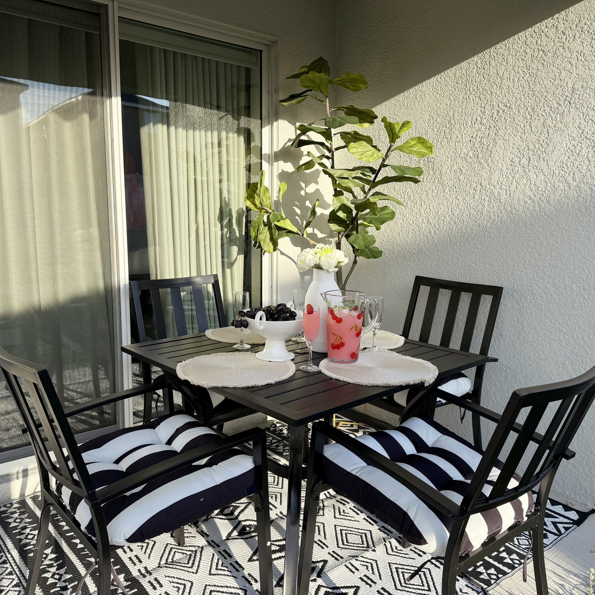 PHI VILLA 5-Piece Patio Dining Set Steel Square Table and Stackable Chair