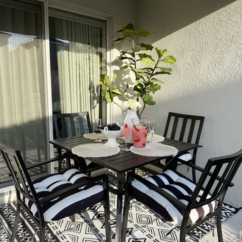 PHI VILLA 5-Piece Patio Dining Set Steel Square Table and Stackable Chair