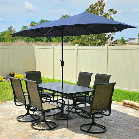 PHI VILLA 8-Piece 13ft Umbrella Patio Dining Set Textilene Swivel Chairs & Steel Table