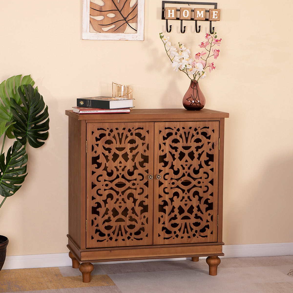 This vintage chic cabinet blends timeless design with sturdy craftsmanship, offering versatile style for any room in your home.