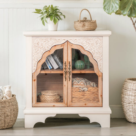 Vintage Hollow Carved 2 Door Wood Storage Cabinet -MFSTUDIO