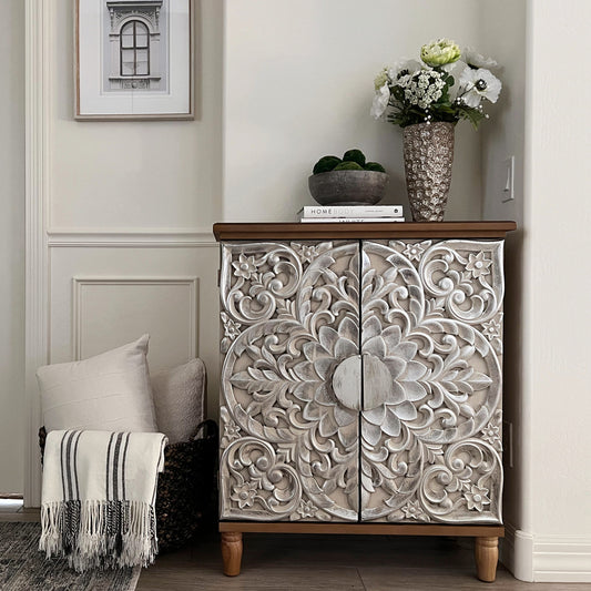 This vintage chic cabinet is an extra storage cabinet with versatile functionality, easy assembly, and excellent quality and service, making it an ideal addition to various spaces in your home.
