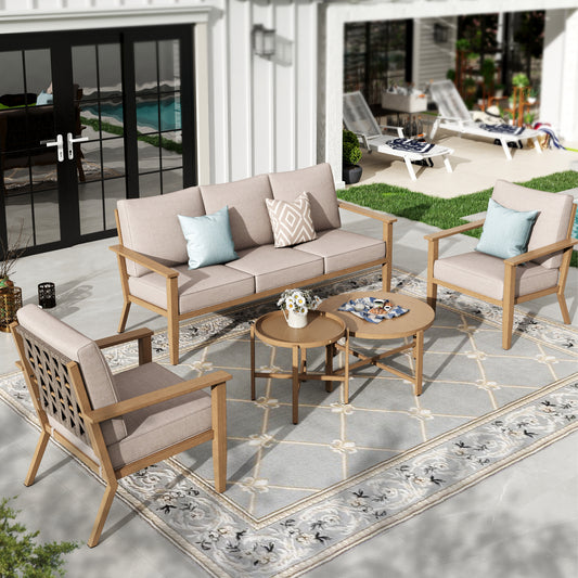 Sophia & William 5 Seat Outdoor Wooden-like Conversation Set with Coffee Table