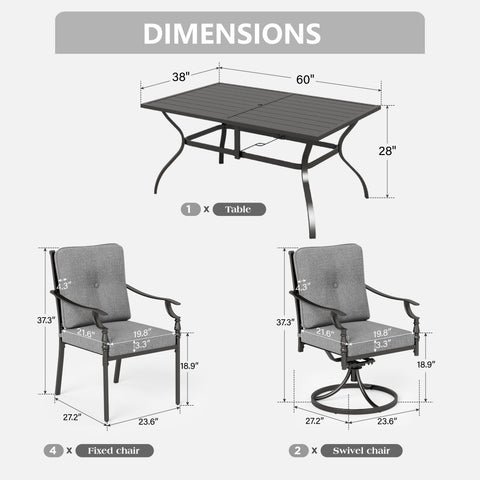 PHIVILLA 7-Piece Patio Dining Set with Swivel & Fixed Cushioned Chairs