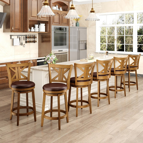 PHI VILLA 360° Swivel Farmhouse Wood Bar Stools with Patented K-Shaped Back
