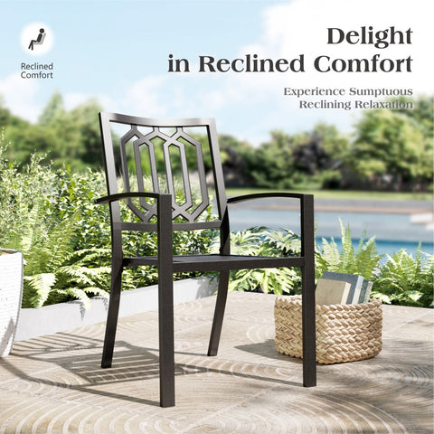 PHI VILLA 9-Piece Patio Dining Set Extra-large Square Table & Stackable Steel Fixed Chairs